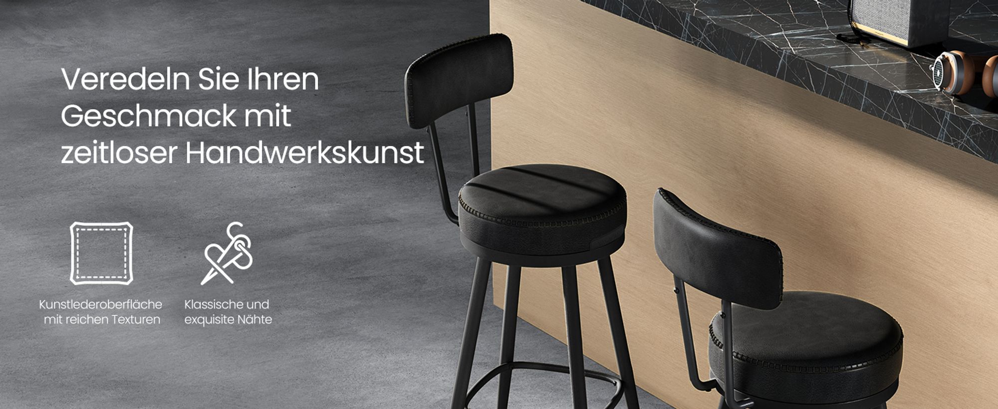 VASAGLE EKHO Kollektion - 360° drehbarer Barhocker, 2er Set, Hocker mit Rückenlehne für Bartisch