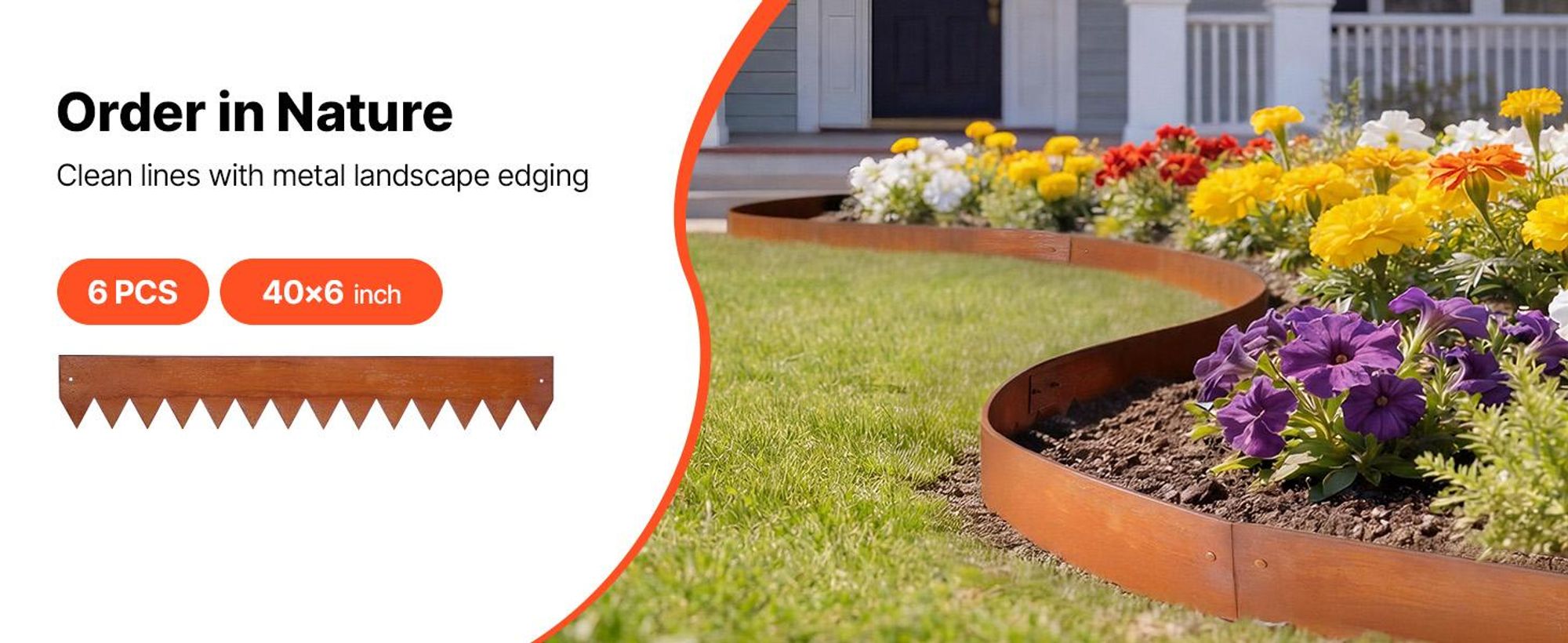 VEVOR Rasenkante, 6er-Pack, 1016x152 mm, Cortenstahl Beeteinfassung mit 8 Verbindungsplatten, Biegsame Beetbegrenzung, Rasenbleche, Mähkante Metall Gartenpalisade für Blumenbeete, Gartenwege