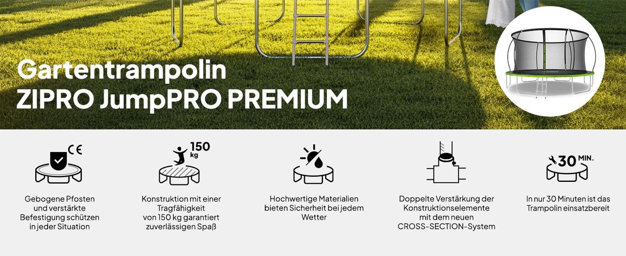 ZIPRO Trampolin Jump Pro Premium | 14FT Ø 435 cm | Gartentrampolin Kindertrampolin Komplett-Set inkl. Netz, Leiter & Randabdeckung, Outdoor, Grün