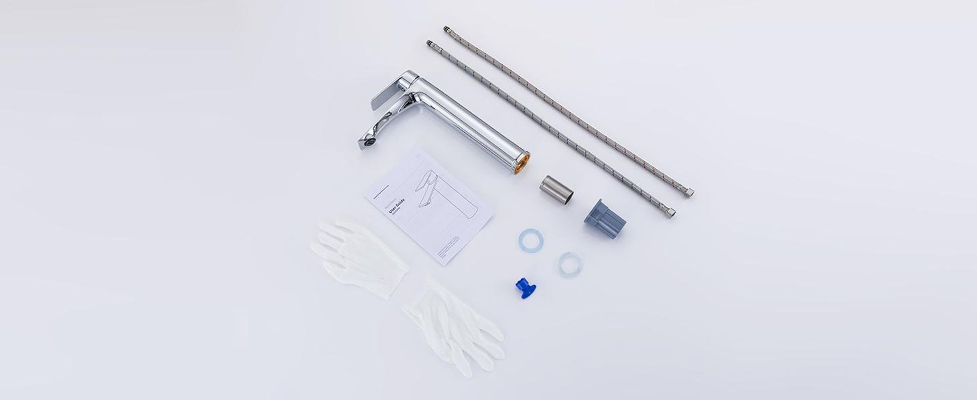 Homelody Wasserhahn Bad mit Universal Ablaufgarnitur Armatur Mischbatterie Waschbeckenarmatur mit Weiß Pop-Up Ventil Messing Überlauf Abflussgarnitur