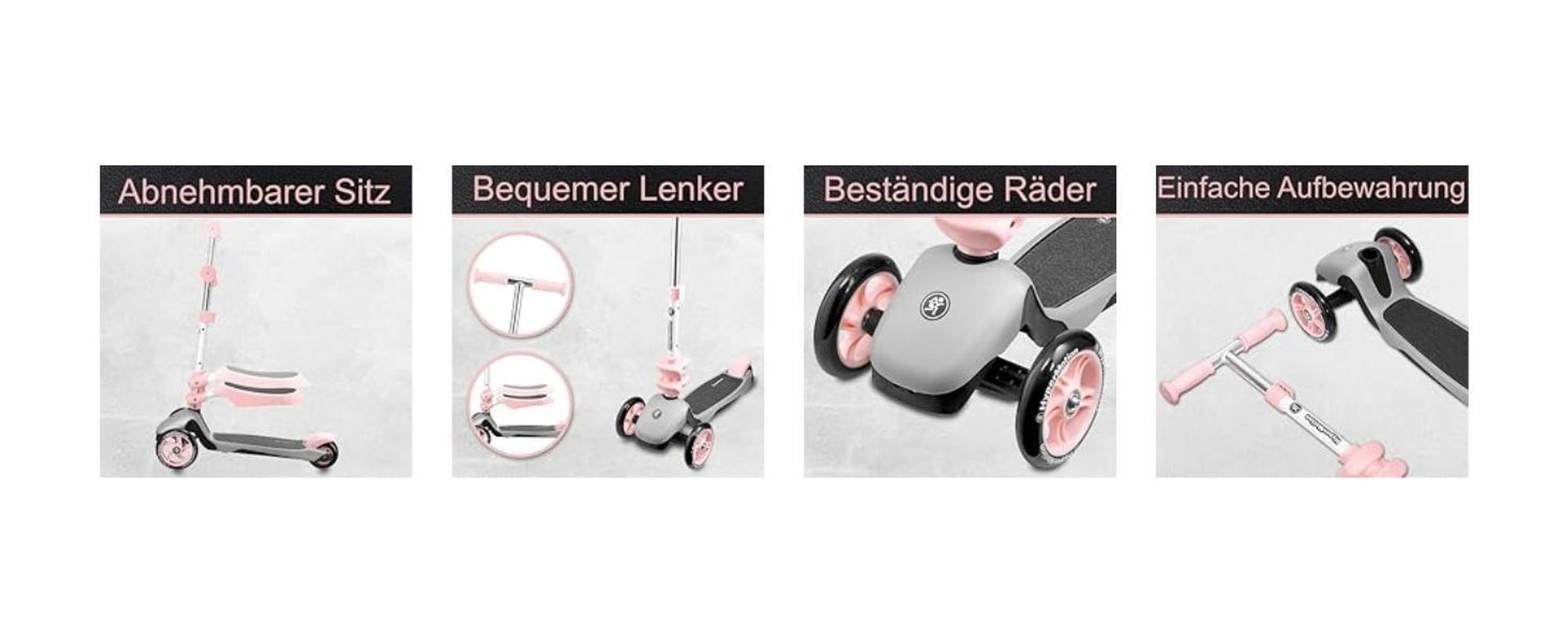 Multifunktionaler 3in1 Roller für Kleinkinder, ab 1 Jahr, Rosa