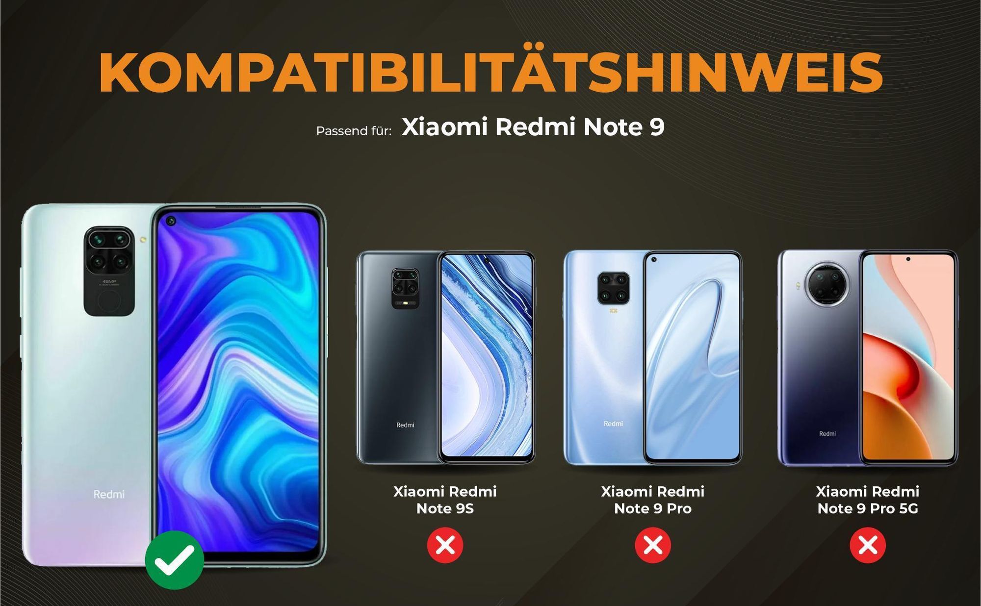 Kompatibilitätshinweise Hülle für Xiaomi Redmi Note 9