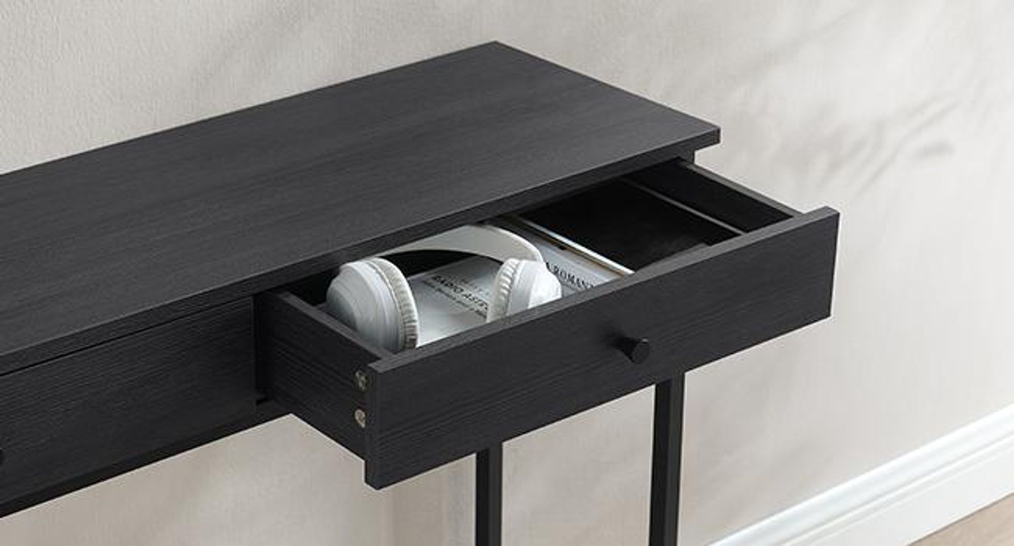 VASAGLE Konsolentisch, Flurtisch, Beistelltisch, Sofatisch mit 2 Schubladen, Stahlgestell, Flur, Wohnzimmer, Industrie-Design
