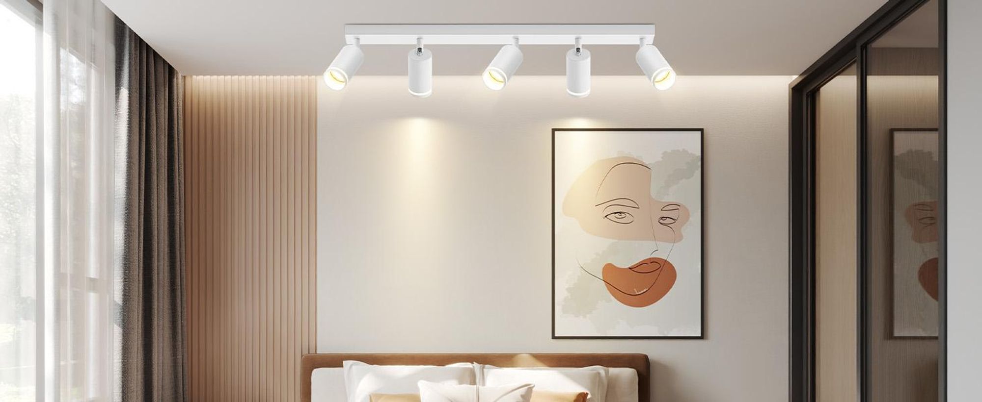 ZMH LED plafondlamp, 5 lichtpunten, wit. Plafondlamp met spots, GU10 fitting, verstelbaar. Metalen plafondspots voor hal, woonkamer, keuken, slaapkamer. Exclusief lampen