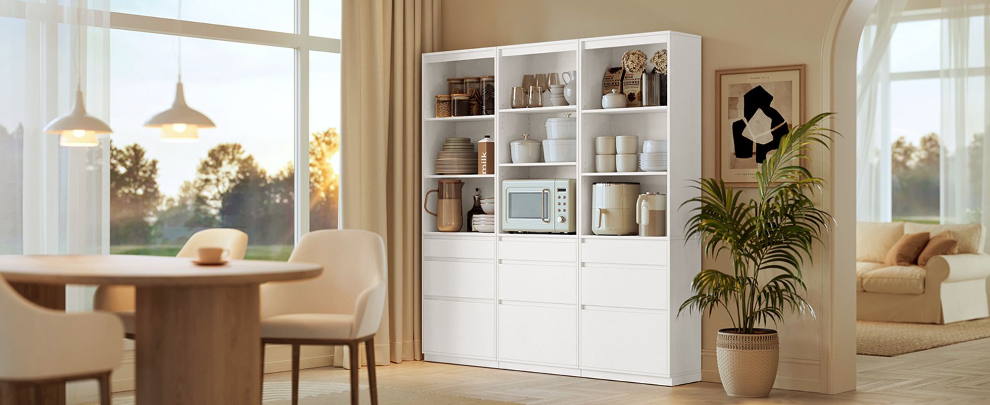 VASAGLE Bücherregal, Hochschrank, 3 Schubladen, verstellbare Ablagen