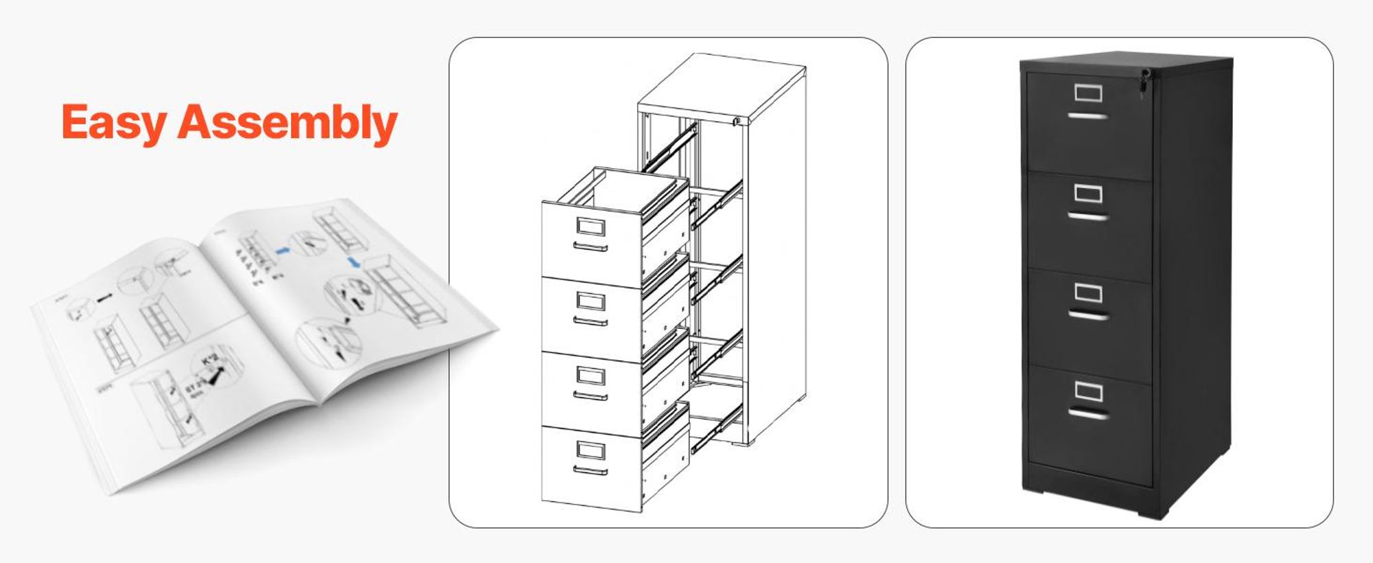 VEVOR Aktenschrank, Vertikaler Büroschrank aus Metall für das Home Office, Lagerschrank Materialschrank mit abnehmbarer Hängestange für A4-Akten (Schwarz)