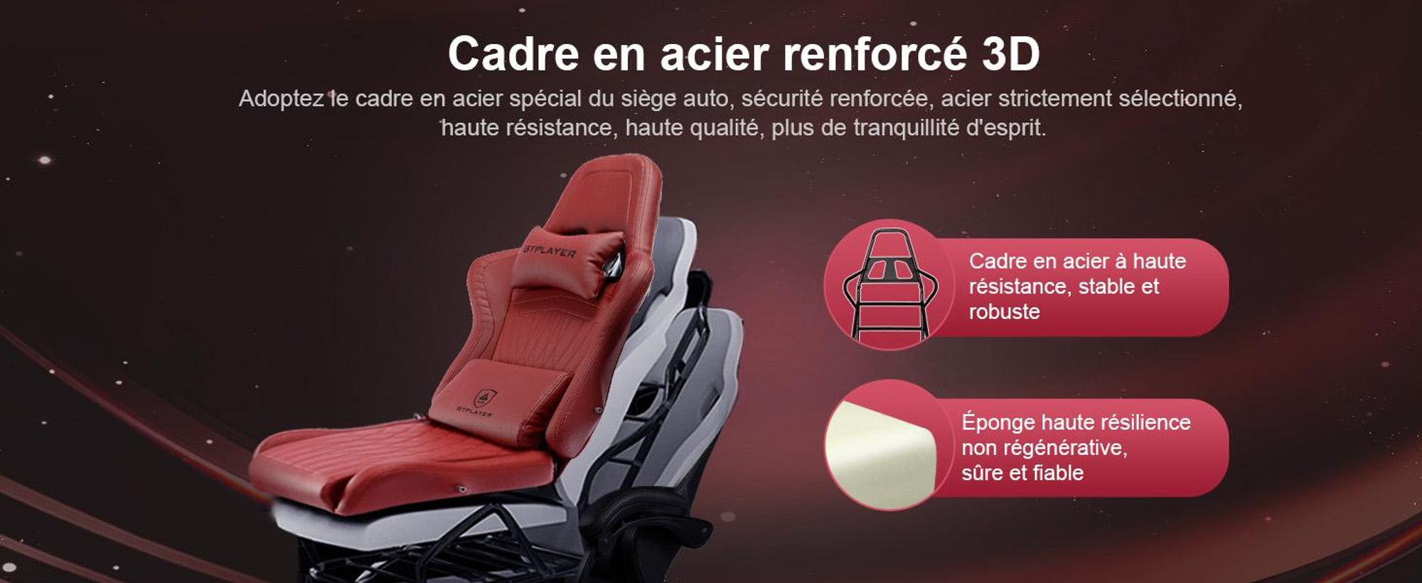 GTPLAYER Chaise de jeu ACE PRO, Chaise de bureau ergonomique Accoudoirs inclinables Avec repose-pieds, Haut-parleur Hi-Fi, Atmosphère sonore impressionnante, Rouge