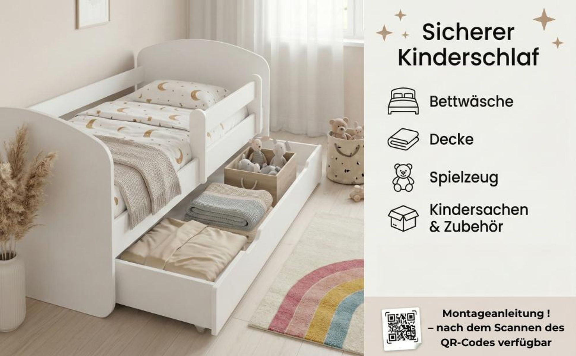 Eine geräumige Schublade bietet viel Stauraum.