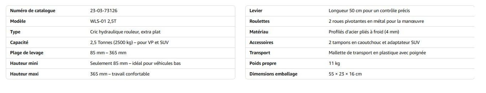 STIX WLS-01, cric hydraulique de levage pour véhicules, capacité de 2,5 tonnes, hauteur de levage de 85 à 365 mm, adapté aux voitures, SUV et à un usage en atelier