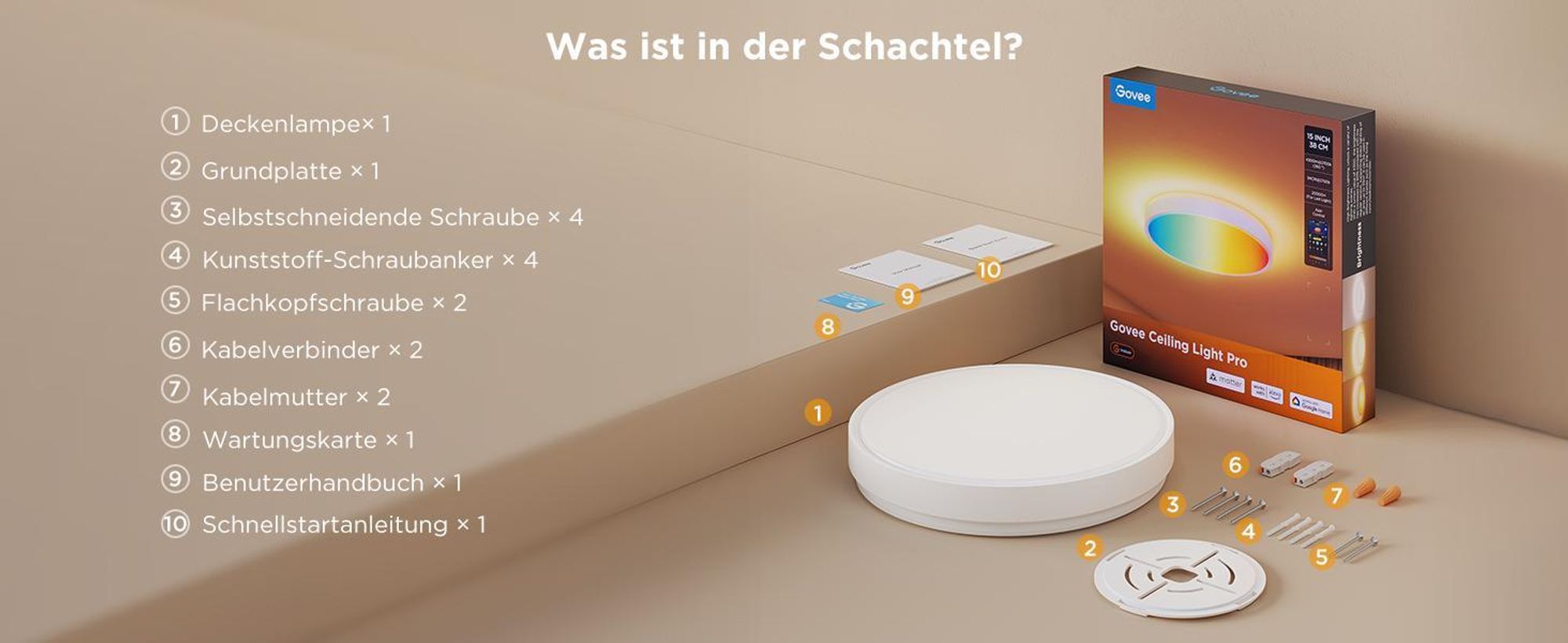 Govee Deckenlampe RGBIC, Smart LED Deckenleuchte 4300lm Kompatibel mit Matter, Alexa & Google Assistant, LED Lamp Dimmbar mit Hintergrundbeleuchtung