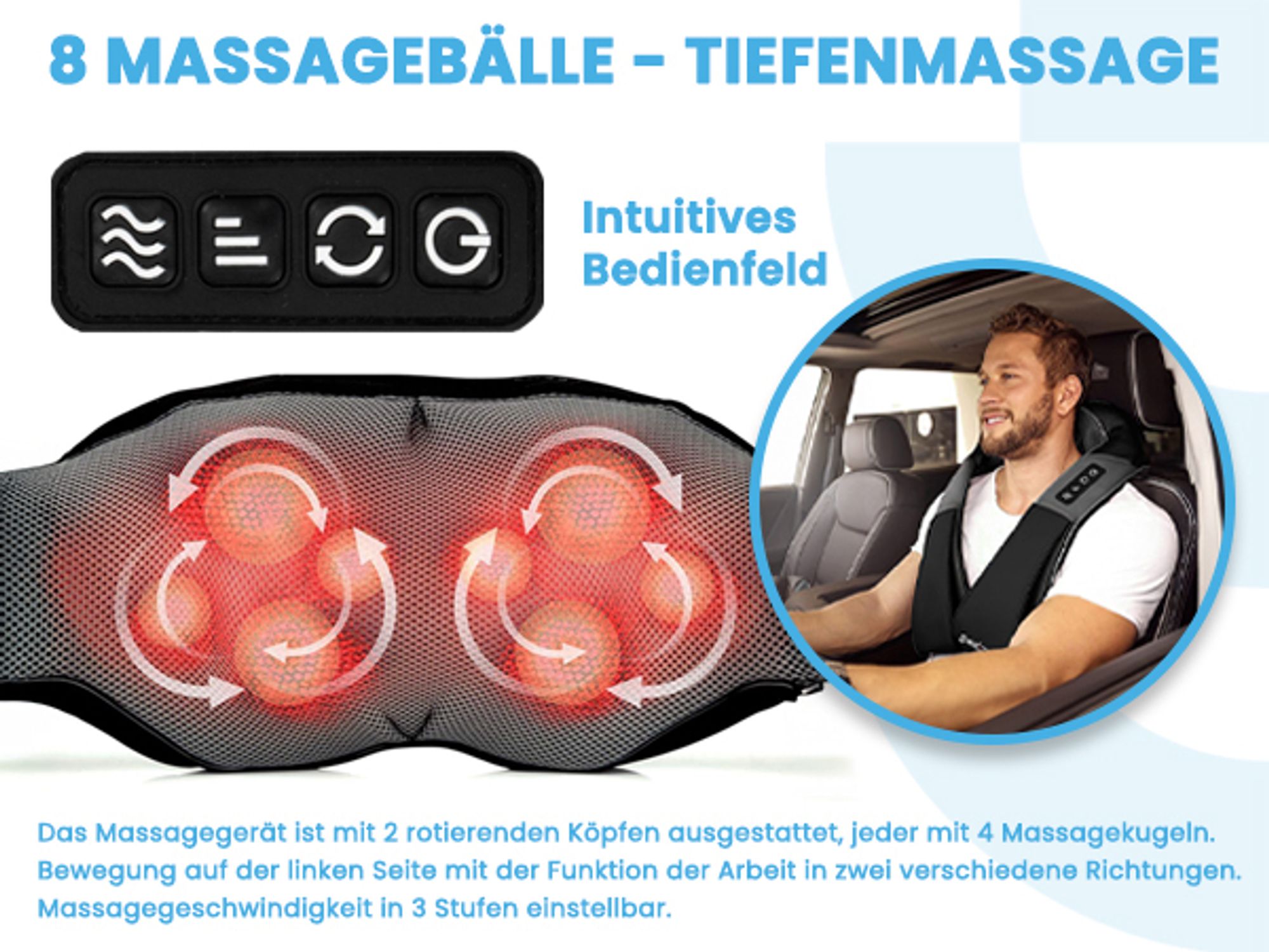 Nackenmassagegerät Shiatsu Nacken, Rücken, ganzer Körper, Massagegerät