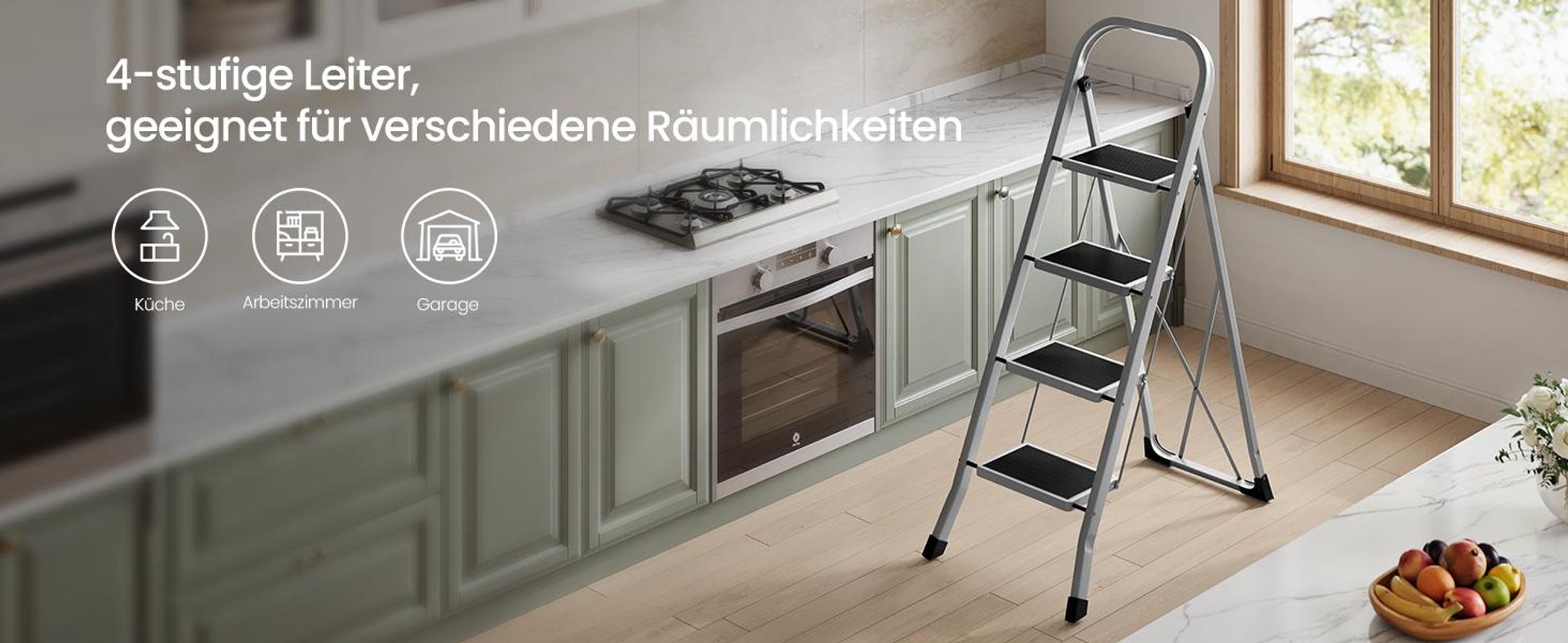SONGMICS Trittleiter, Leiter mit 4 Stufen, Klapptritt, Klappsicherung