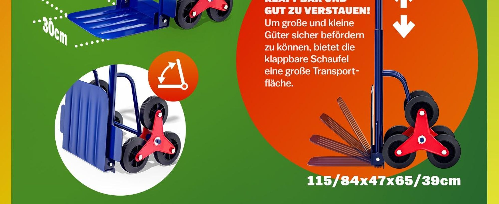 GARDEBRUK Treppenkarre Klappbar 200kg Hartgummireifen blau