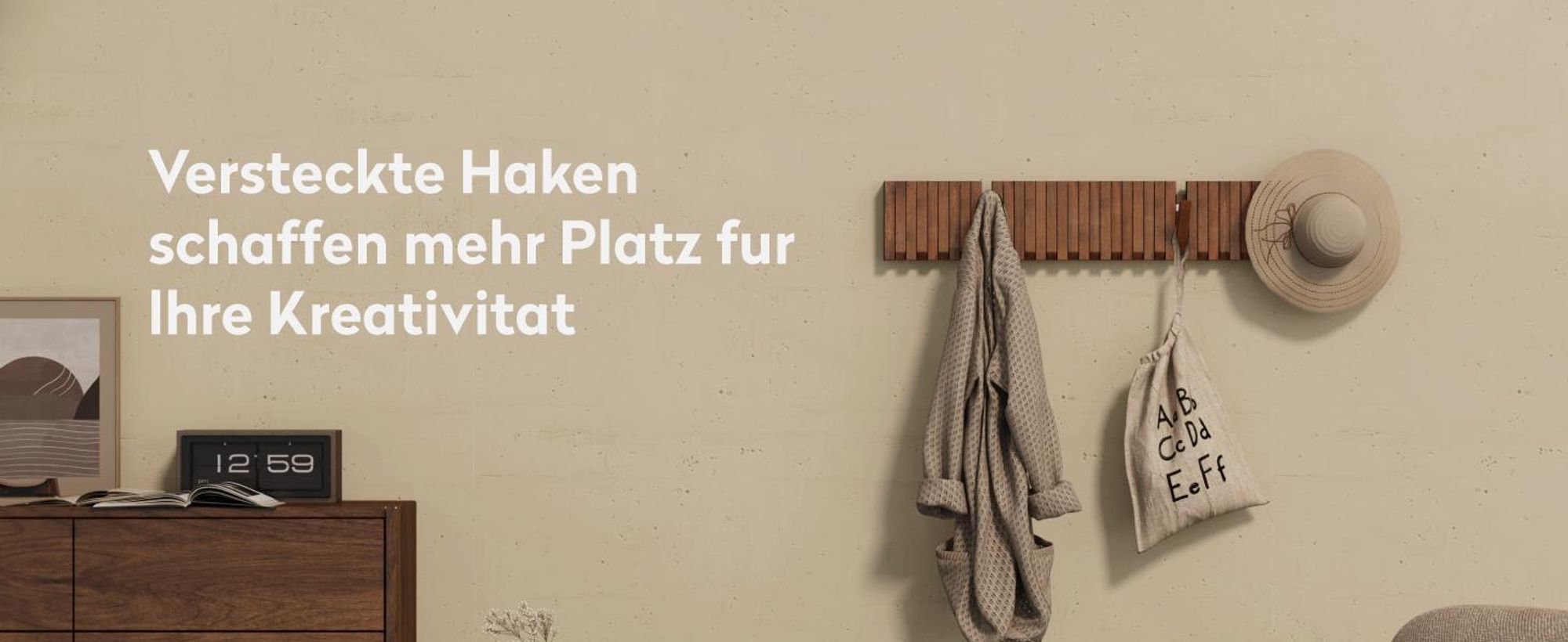 doporro Garderobenhaken Kleiderhaken Wand mit 7 Haken für Jacken, Garderobenleiste für Flur und Garderobe Wandgarderobe aus Holz, Matt Schwarz Twigro-01