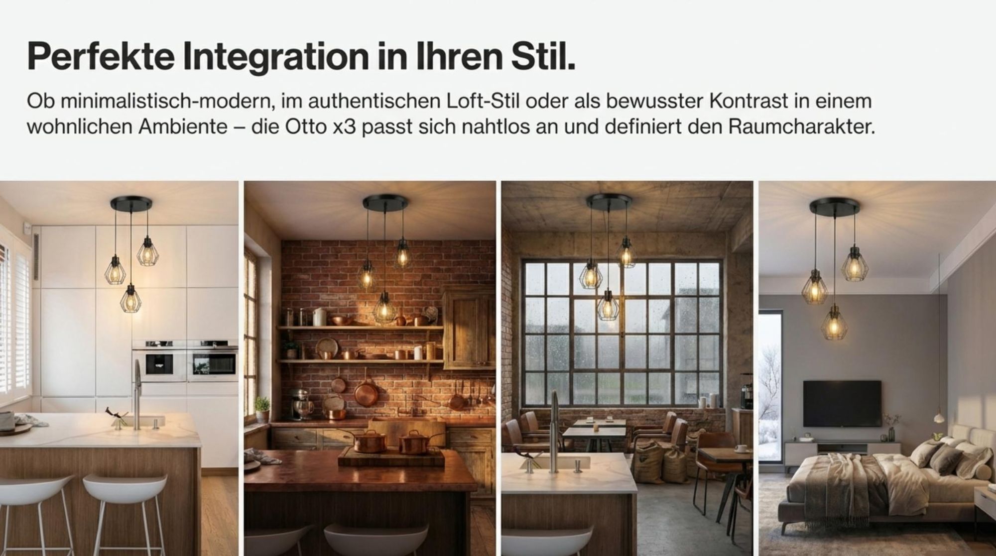 Otto x3 Pendelleuchte in Küche, Wohnzimmer, Loft und Essbereich