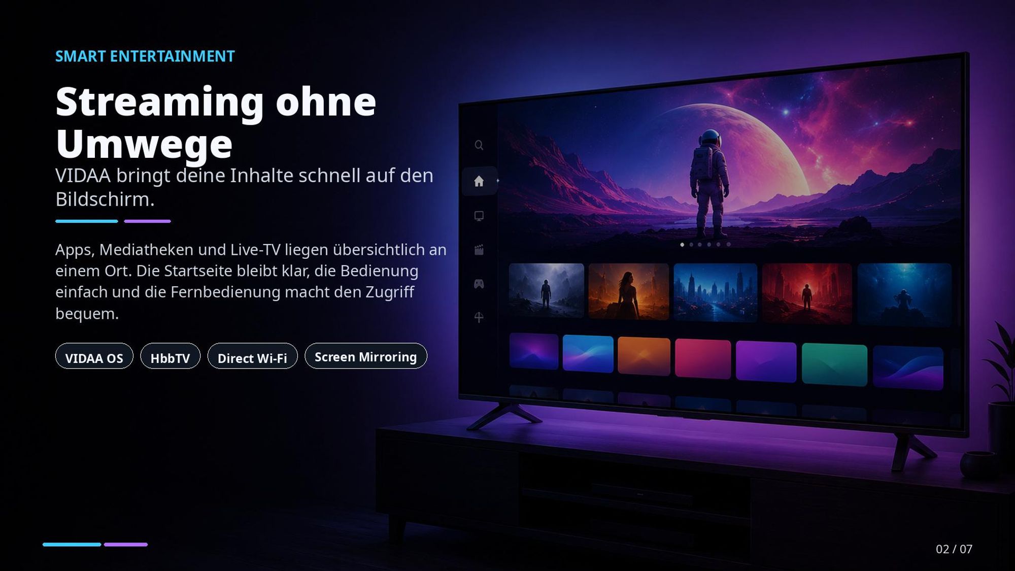 Kiano Elegance 50 Zoll Full HD Smart TV VIDAA, DLED, HDR10, Wi-Fi, 3x HDMI, 2x USB, DVB-T2/S2, PVR, Miracast, rahmenloses Design