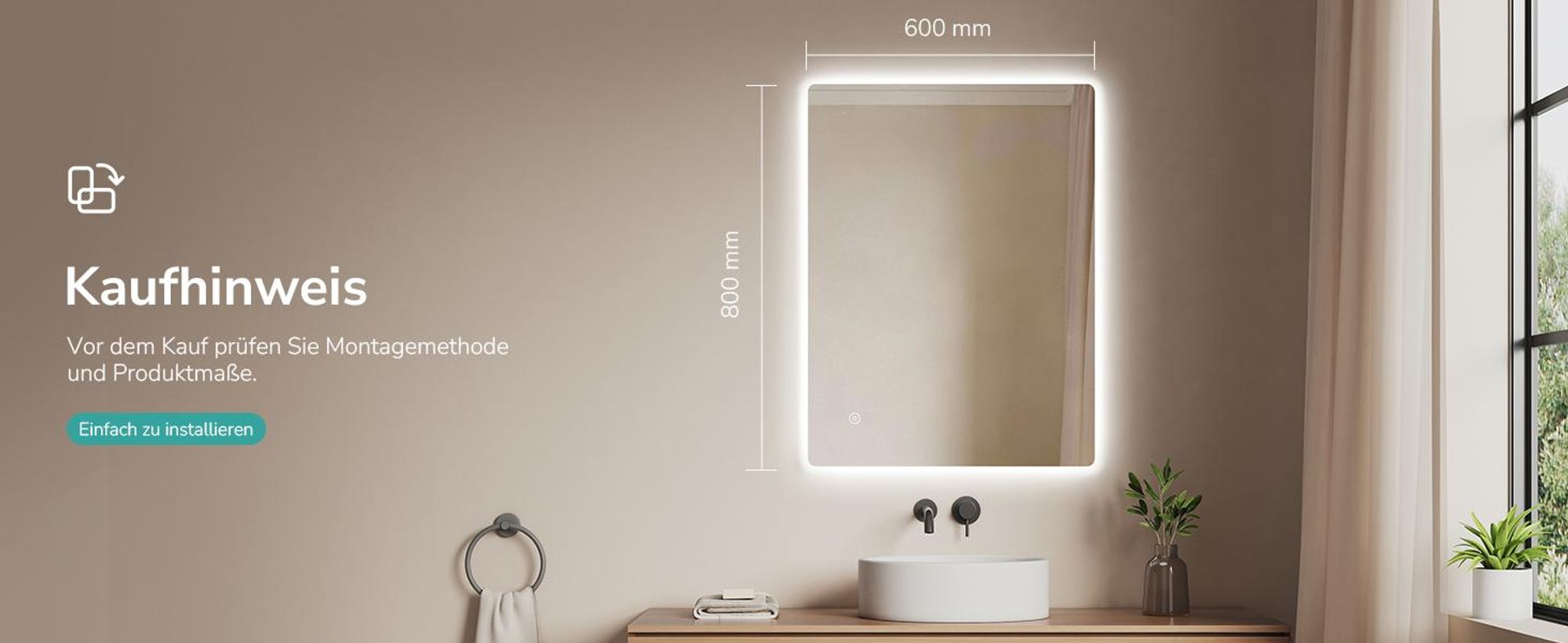 EMKE LED Badspiegel 80x60cm mit Beleuchtung 3 Lichtfarbe kaltweiß Neutral Warmweiß Beschlagfrei Lichtspiegel Badezimmerspiegel mit Touchschalter