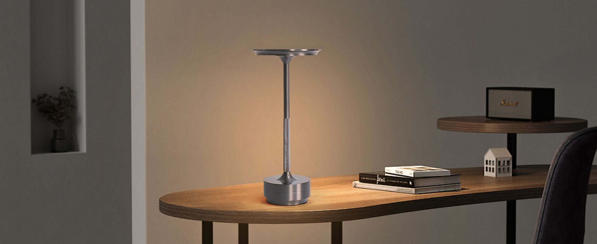 Kabellose Dimmbare LED Akku Tischleuchte Touch Tischlampe Lampe Wohnzimmer Nachttischlampen Dreifarbiges Licht silbergrau