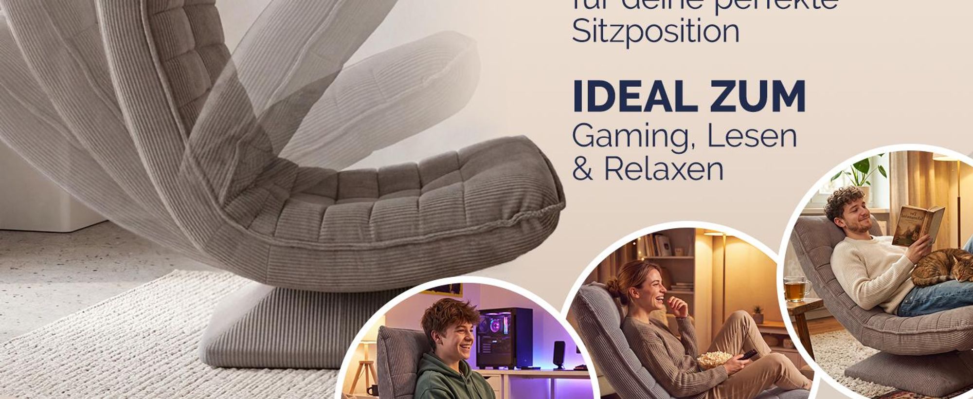 CASARIA Relaxsessel mit Verstellbarer Rückenlehne Cord Grau
