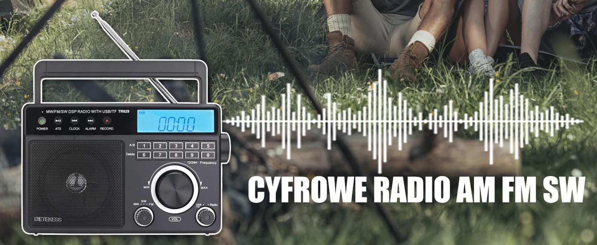 Przenośne radio Retekess TR629, radio alarmowe AM FM SW World Receiver z DSP, obsługa dysków U/kart SD, zegar, budzik, radio na baterie, prezenty dla osób starszych