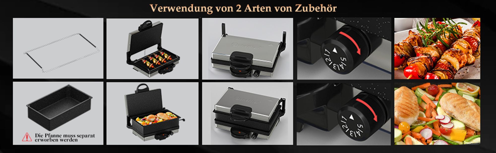 Kontaktgrill, Scheffler 2000W Optigrill, Multi Grill, Lahmacun Makinasi Grill, Toaster Brotmaschin Edelstahl Tischgrill mit Grill Antihaftbeschichtung