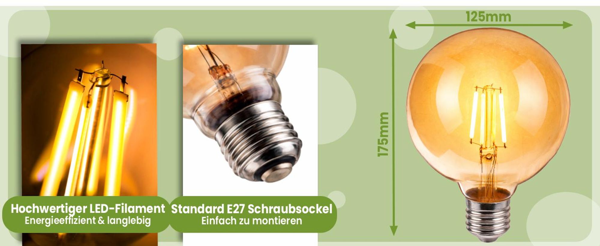 LUMILED G125 E27 LED Vintage Lampe 7W (Entspricht 60W), 806 Lm Farbiges Glas Leuchtmittel kugelförmig 2000K Licht Traditionelle Warmglow Globe Birne, Retro 360° Glühbirnen Filament