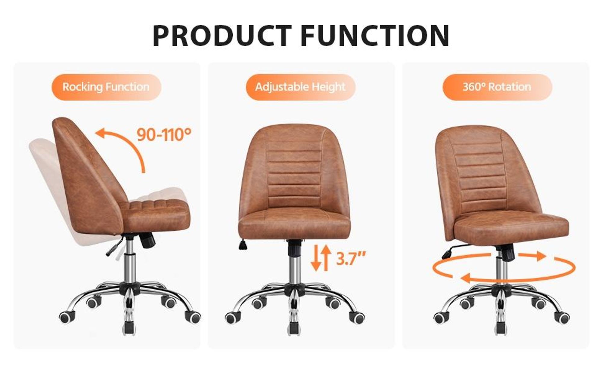 Yaheetech Bürostuhl Schreibtischstuhl Drehstuhl ohne Armlehne mit Rollen höhenverstellbar Arbeitshocker Kunstleder, Retro-Braun