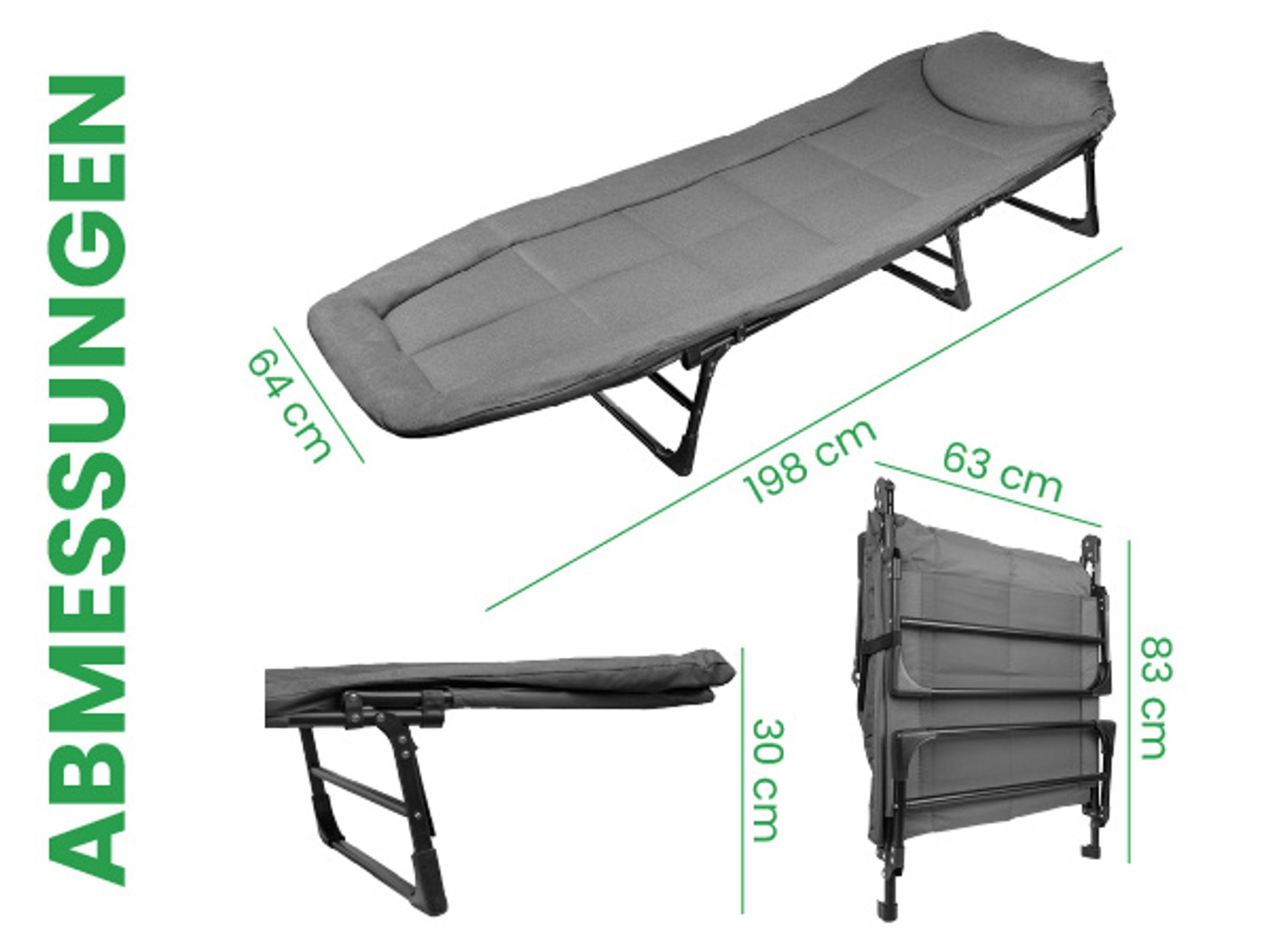 Faltbares Campingliege bis 120kg, klappbar Campingbett