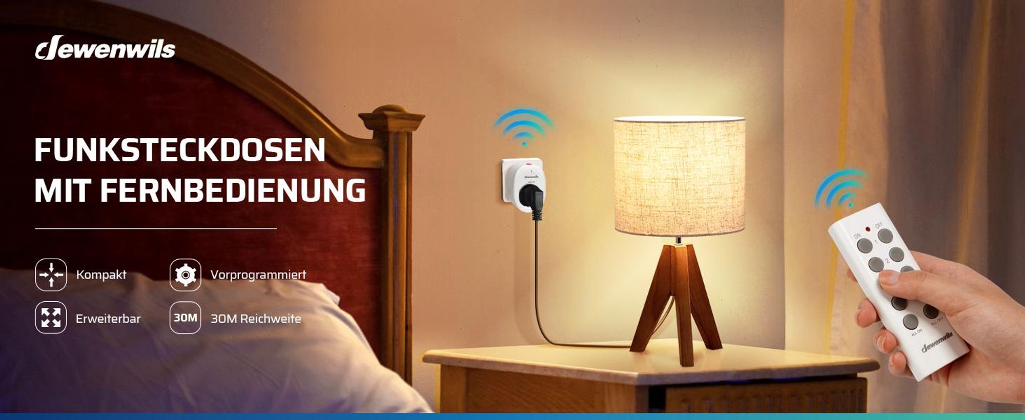 DEWENWILS Funksteckdosen mit Fernbedienung, 3er Set und 2 Sender, 2300W, weiß