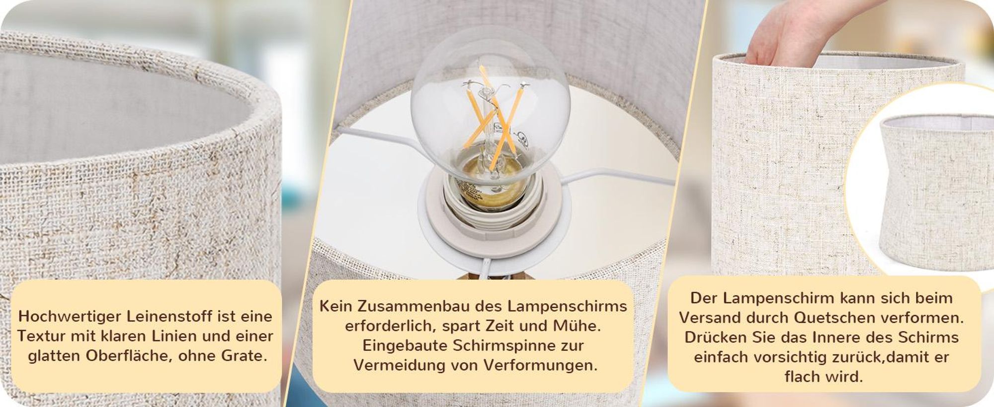 EDISHINE Nachttischlampe Tischlampe Holz, E27 Fassung, für modern Deko Schlafzimmer, Wohnzimmer, Nachttisch