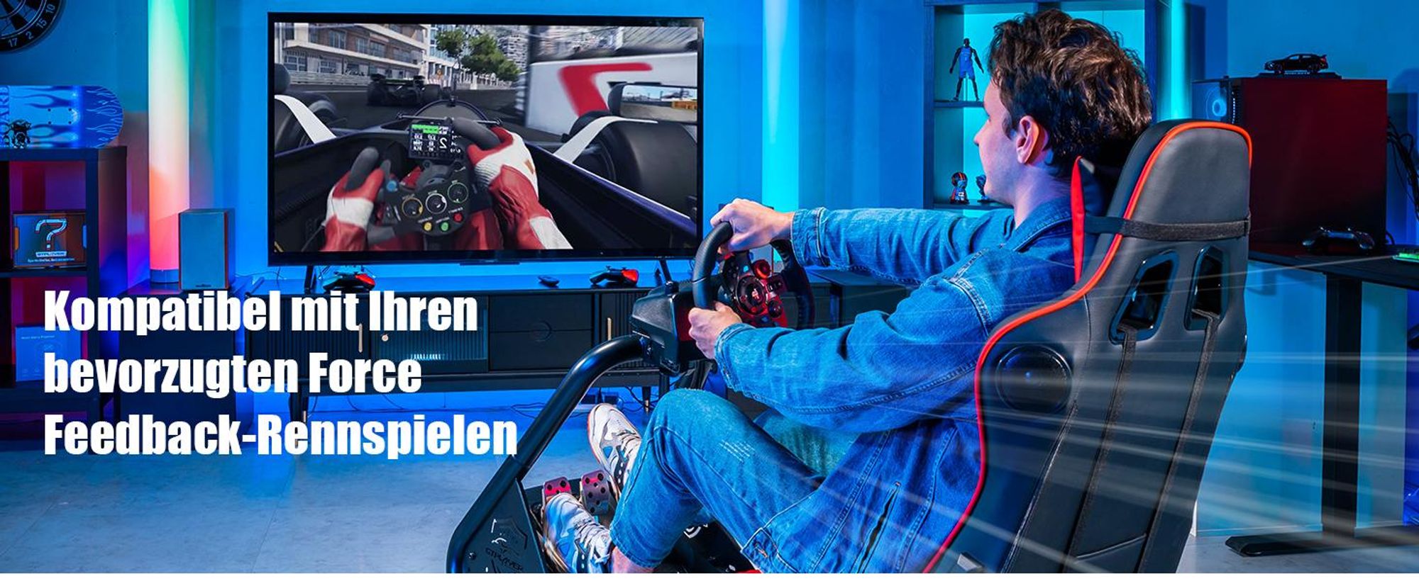 GTPLAYER Simulator Cockpit, SIM racing Cockpit, rennsimulator lenkradständer Gamingstuhl racing wheel stand mit Bluetooth-Lautsprecher und Pedalablage