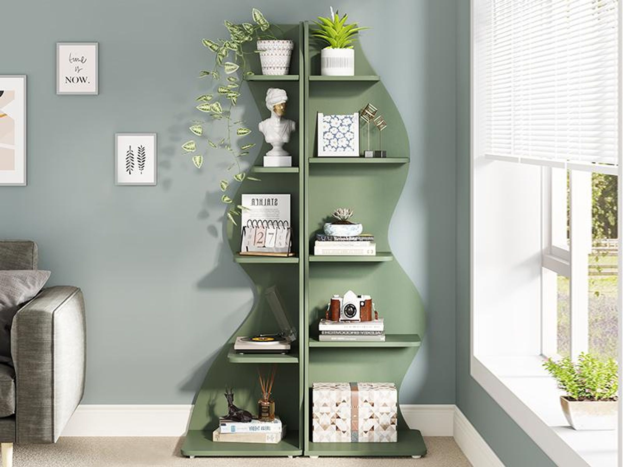 Scaffale angolare Tribesigns, 178 cm, scaffale portaoggetti, libreria, supporto per piante, 5 livelli, per casa, ufficio, soggiorno, camera da letto, balcone, verde chiaro