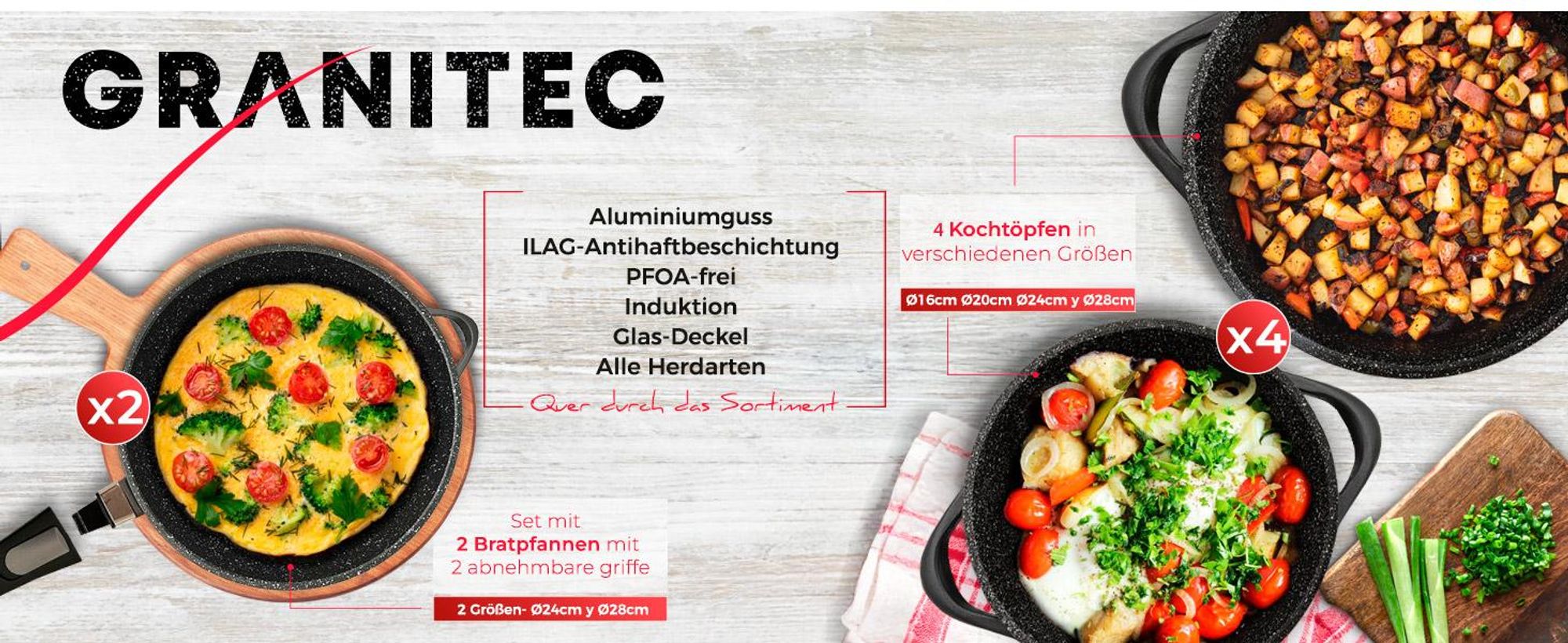 Briebe MGK1219 Kochtopf Set Induktions 12-Teilig Aluminiumguss 4 Kochtöpfen 2 Bratpfanne Schwarz