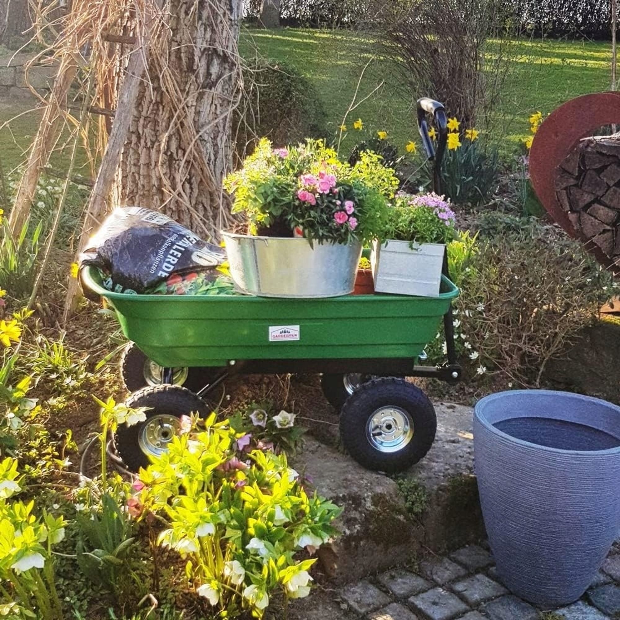 ELMAX | Gartenwagen mit Kippfunktion, 300KG, Handwagen mit 75L, Bollerwagen für Gartenarbeit, Handwagen