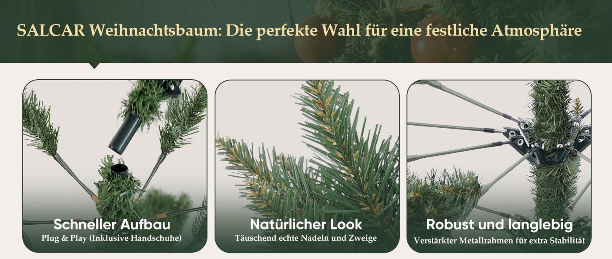 Salcar Premium Weihnachtsbaum Künstlich XL 180 cm Nordmanntanne Tannenbaum mit Holzständer und Klappsystem