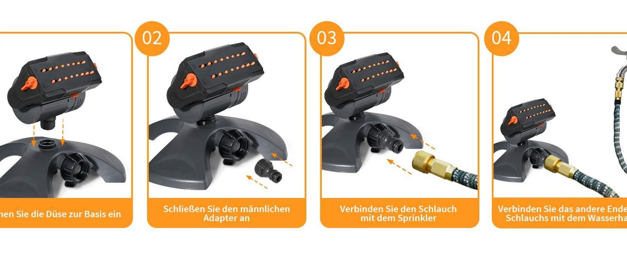 Diivoo Mini Turbo Oszillierender Rasensprenger 16 Düsen Gartensprinkler mit Schnellanschluss und Basis Wassersprinkler Einstellbare Breite Reichweite