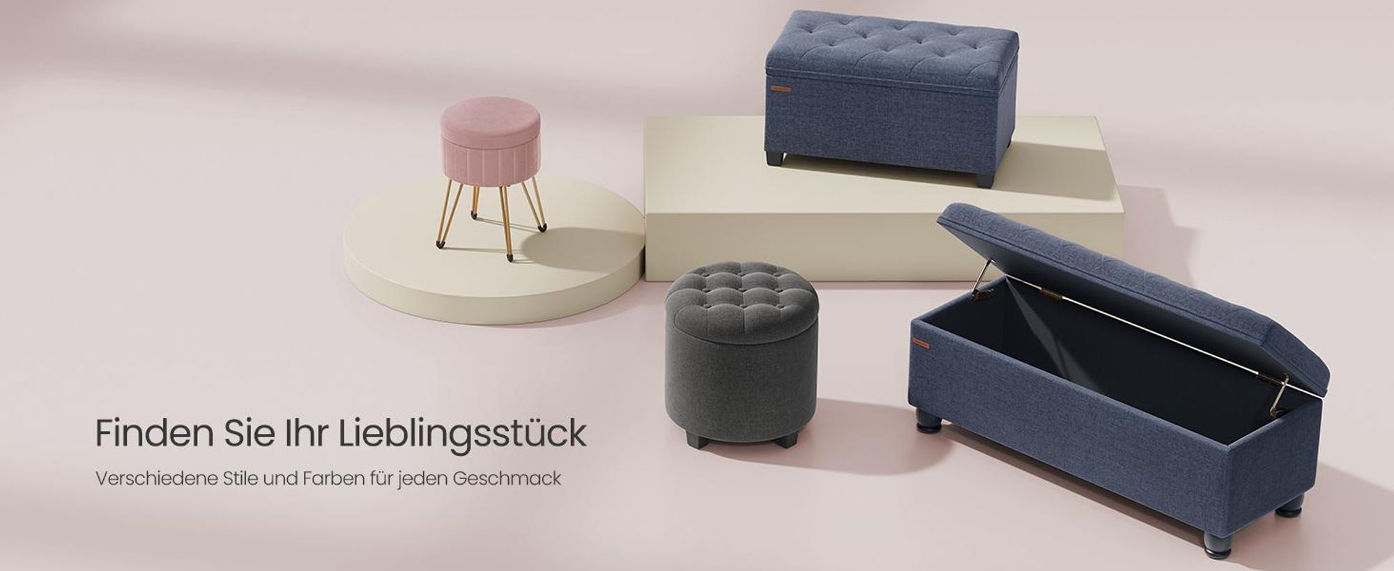 SONGMICS Sitzhocker, Hocker mit Stauraum, Samt Schminkhocker, runder Sitzhocker, 39 cm d, 44,4 cm H, 4 Metallbeine, für Ankleidezimmer, Wohnzimmer