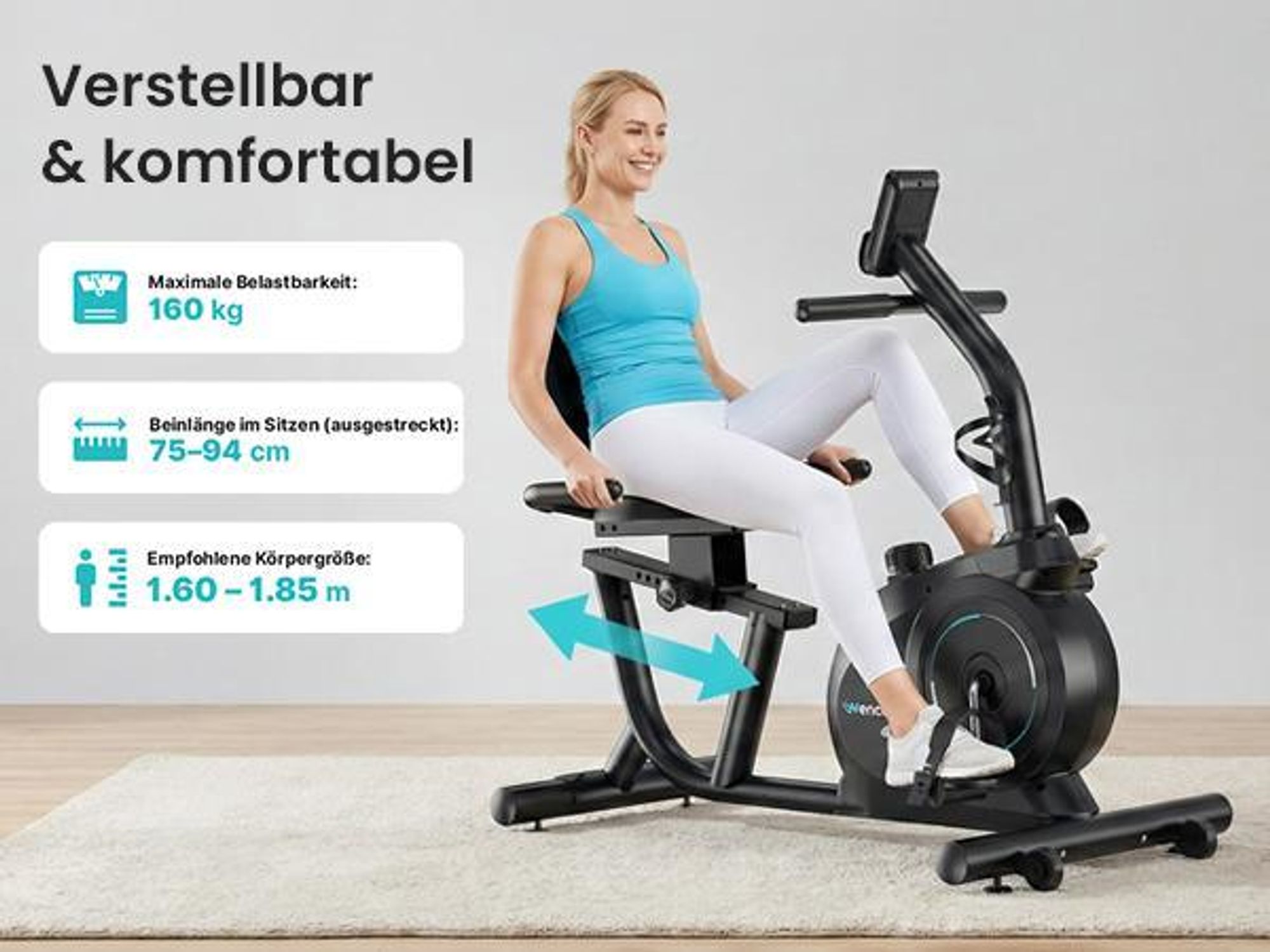 Wenoker Liege-Heimtrainer – 16 Magnet-Widerstandsstufen, Pulsmessung, LCD, verstellbare Rückenlehne, leiser Betrieb der ideale Heimtrainer für Zuhause