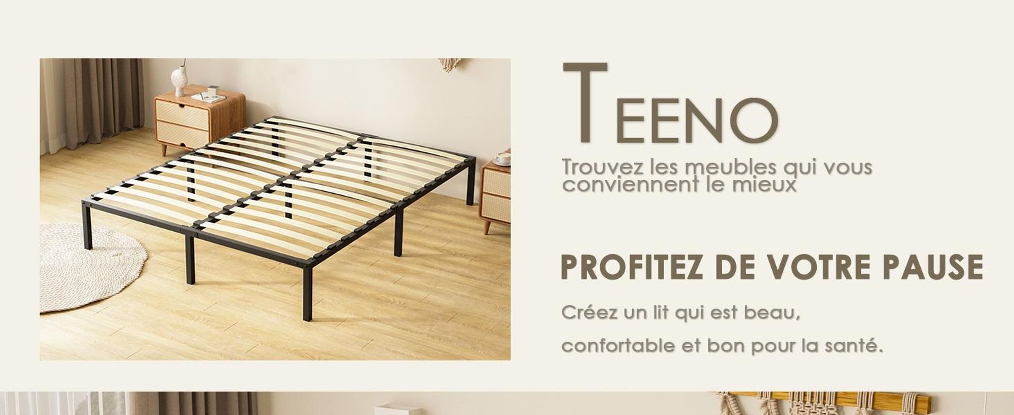 TEENO Sommier 90x190, Sommiers à Lattes avec 6 Pieds pour Adulte, 13 Lattes, 26 cm de Hauteur, Cadre de Lit 90x190 avec Sommier, Lit 1 Personne