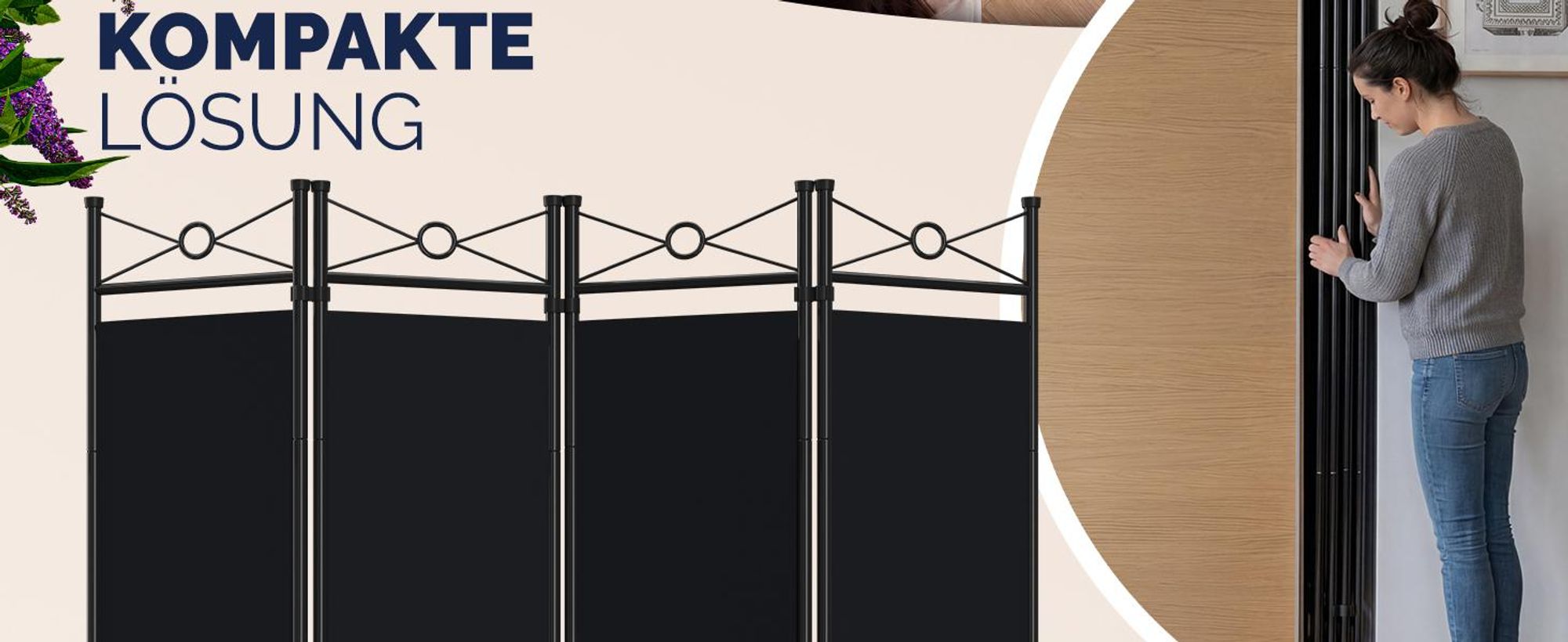 CASARIA® Paravent 4-teilig 180x163cm Weiß
