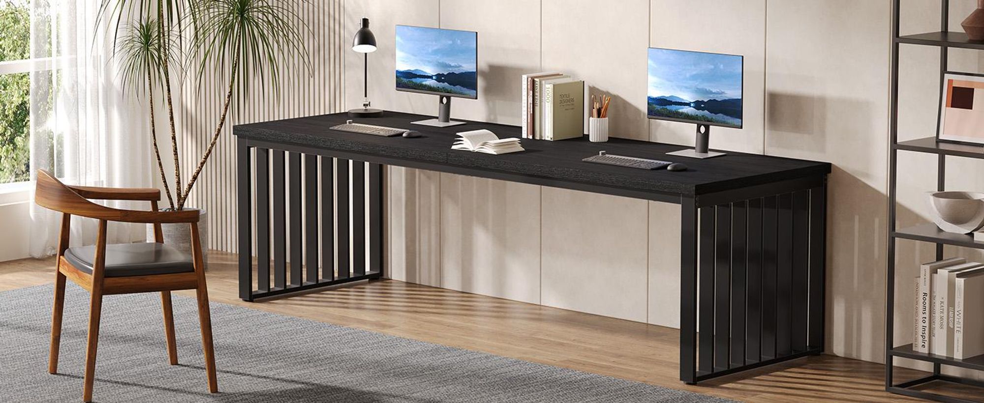 Tribesigns 180 cm Schreibtisch, großer Computertisch PC Tisch Bürotisch mit robustem Metallgestell, Arbeitsstation (ohne Stuhl) (Schwarz)