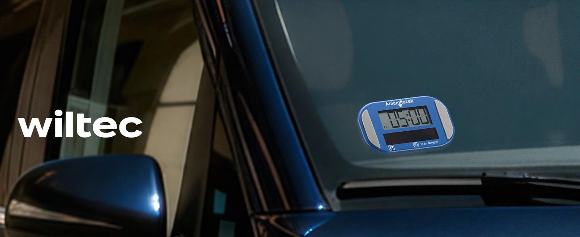 Wiltec Elektronische Parkscheibe mit Solarpanel – Digitale Parkuhr mit automatischer Zeitumschaltung und KBA-Zulassung