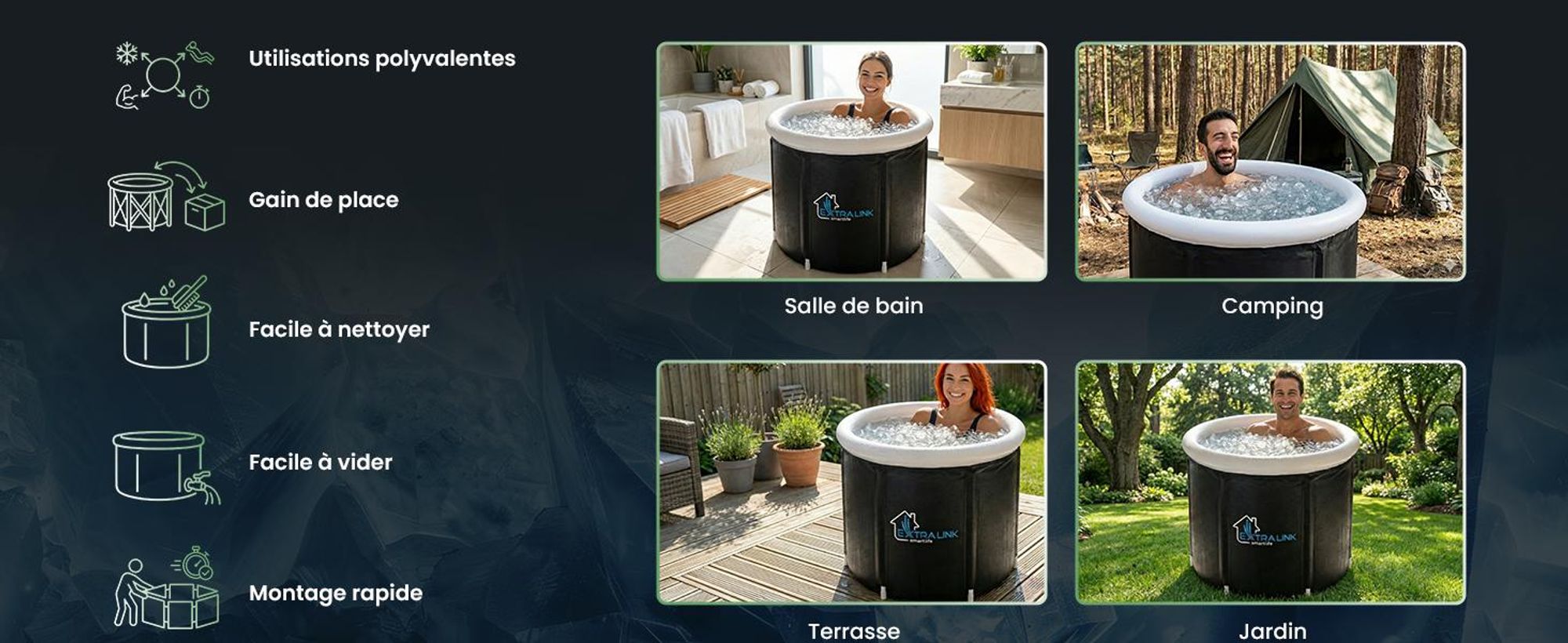 Extralink Ice Bath Baignoire pliable pour bain froid et immersion en eau froide