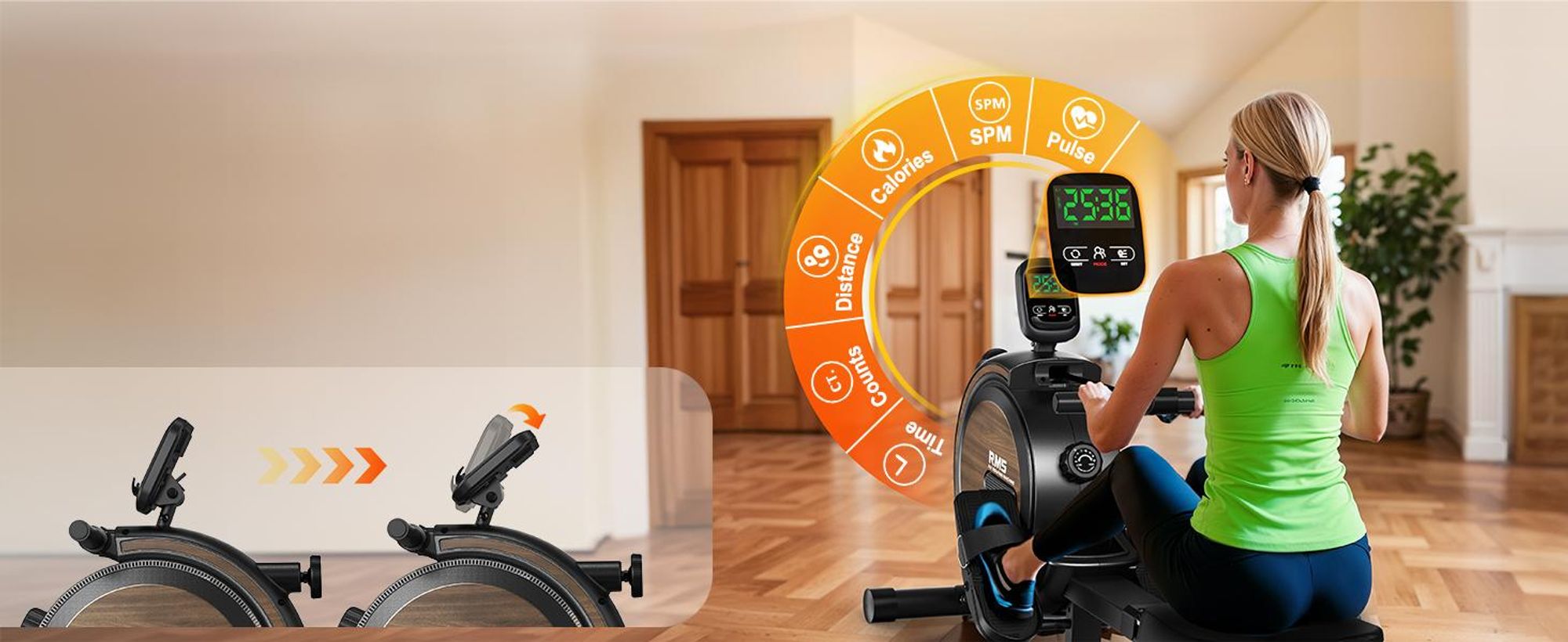 VOWVIT Rudergerät für Zuhause Magnetische Rudermachine mit Bluetooth & 16-Stufigem Verstellbaren Widerstand - 150KG Gewichtsbelastung