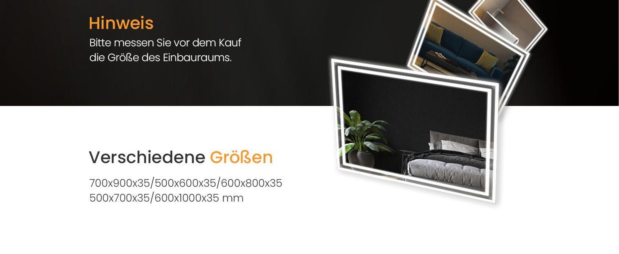 EMKE LED Badspiegel 60x50cm Badspiegel mit Beleuchtung Kaltweiß Lichtspiegel Badezimmerspiegel Wandspiegel mit Touchschalter + Beschlagfrei IP44 Energiesparend