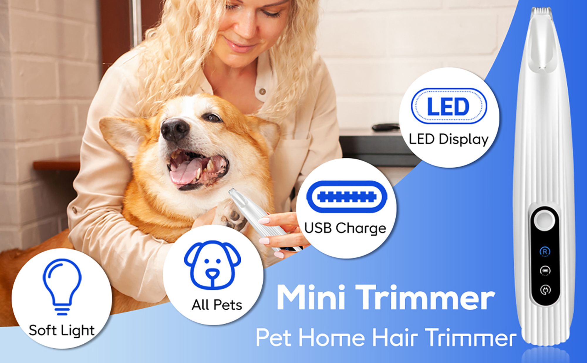 Pfotentrimmer für Hunde, USB Wiederaufladbar Hundeschermaschine, Leiser Hundepfotentrimmer Pro Hundetrimmer mit LED Licht Trimmer, Hundepfoten