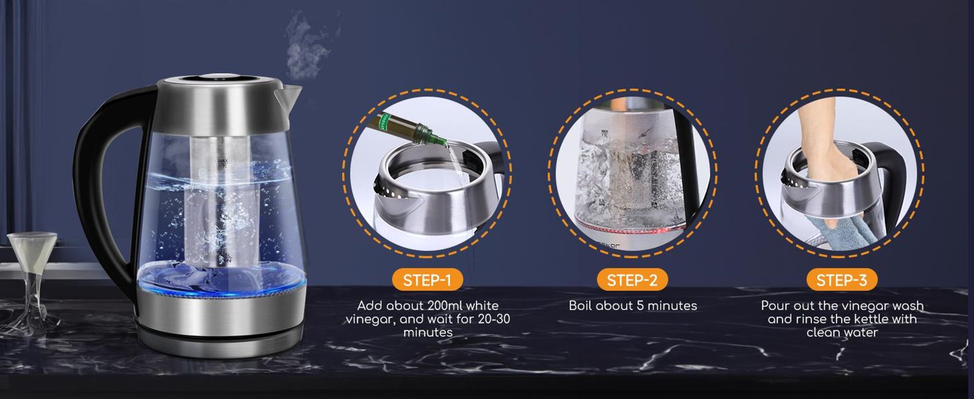 Aigostar - Glas Wasserkocher mit Temperatureinstellung 60°C-100°C, LED Beleuchtung im Farbwechsel, 2200W, 1,7 L, 120 Minuten Warmhaltefunktion