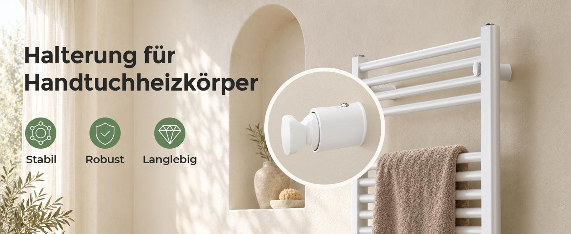 Heizkörperhalterung Wand, 4er-Set Weiß, für gerade Rundrohre Ø22–25 mm, Rohrmittenabstand 40–45 mm, 20mm Verstellbereich, bis 50 kg Gesamtlast,1 Stück