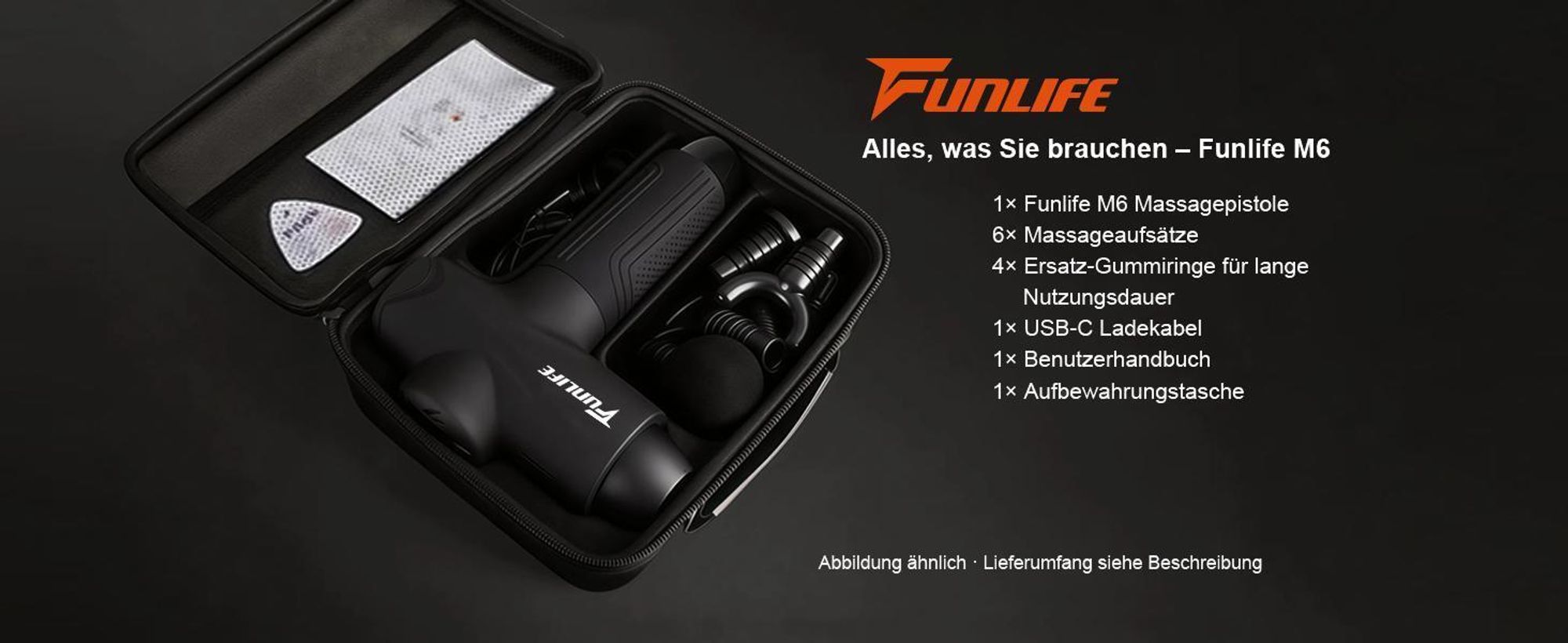 FunLife M6 Massagepistole & Faszienpistole – 12 mm Amplitude, 3200 U/min, 10 Stufen, 6 Massageköpfe, USB-C, leise <45 dB,LED, USB-C, Platinum Gray
