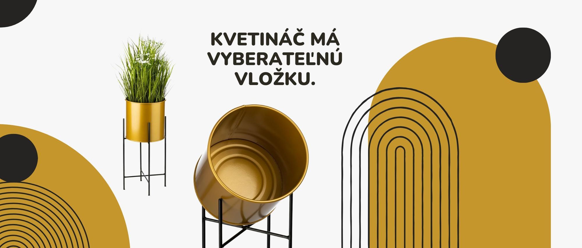 Howhomely, stojan na rastliny, stojan na kvety, kvetináč, kov, čierna, zlatá